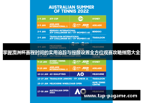 掌握澳洲杯赛程时间的实用追踪与提醒设置全方位观赛攻略指南大全 掌握澳洲杯赛程时间的实用追踪与提醒设置全方位观赛攻略指南大全
