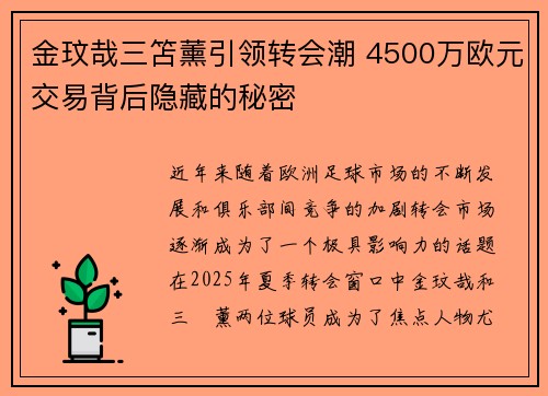 金玟哉三笘薰引领转会潮 4500万欧元交易背后隐藏的秘密